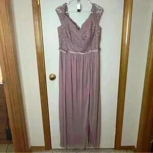 David Bridal Gown Women 14 Lilac Crochet Zip Back Maxi Slit Formal Bridal Dress